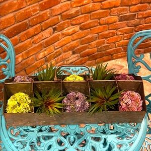 NWT Rustic 20” Metal Planter with Artificial Flowers
